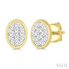 Maharaja Collection Oval and Round Cut Lovebright Diamond Stud Earrings in 14K Yellow and White Gold (0.3ctw)