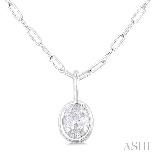 Maharaja Collection Oval Bezel Set Diamond Fashion Pendant in 14K White Gold (0.2ct)