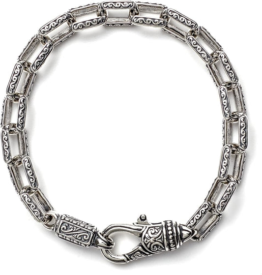 Maharaja Collection Etched Link Bracelet in Sterling Silver