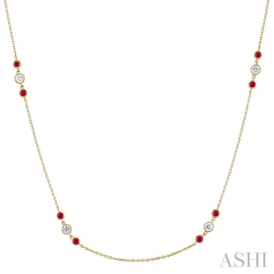 Maharaja Collection Ruby and Diamond Station Necklace in 14K Yellow Gold (0.5ctw)