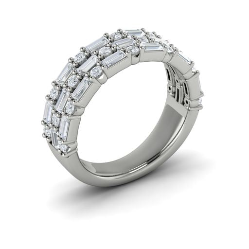 Maharaja Collection Baguette Three Row Diamond Ring in 14K White Gold (1.17tdw)