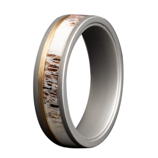 Maharaja Collection Cobalt Flat Matte Elk Antler Inlay Men's Band in 14K Yellow Gold (4mm)