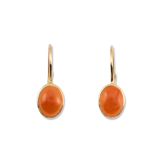 Maharaja Collection Bezel Red Jade Cabochon Drop Earrings in Gold