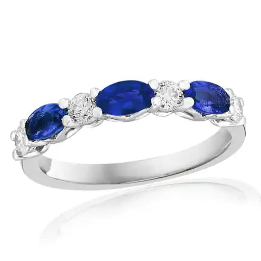 Maharaja Collection Three-Stone Sapphire and Diamond Fashion Ring in 14K White Gold (1.10ctw)