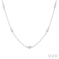 Maharaja Collection Marquise Cut Diamond Station Necklace in 14K White Gold (2ctw)