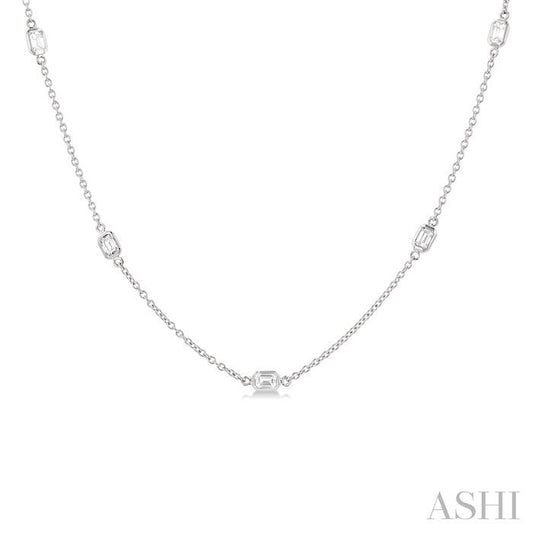 Maharaja Collection Emerald Shape Diamond Station Necklace in 14K White Gold (1ctw)