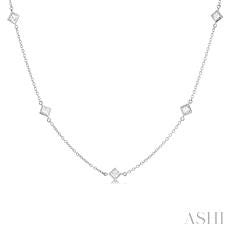 Maharaja Collection Princess Cut Diamond Station Necklace in 14K White Gold (1ctw)