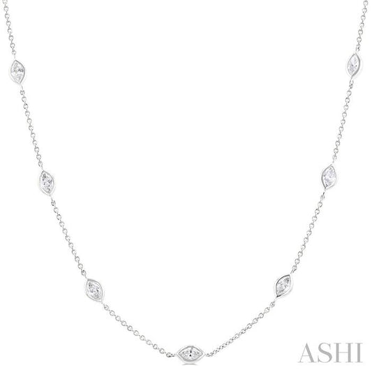 Maharaja Collection Marquise Cut Diamond Station Necklace in 14K White Gold (2ctw)
