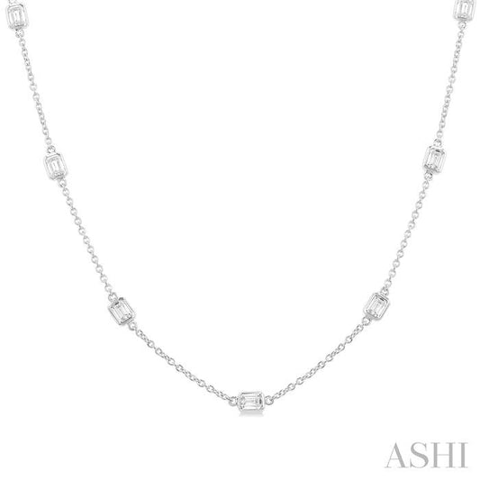 Maharaja Collection Emerald Cut Diamond Station Necklace in 14K White Gold (2ctw)