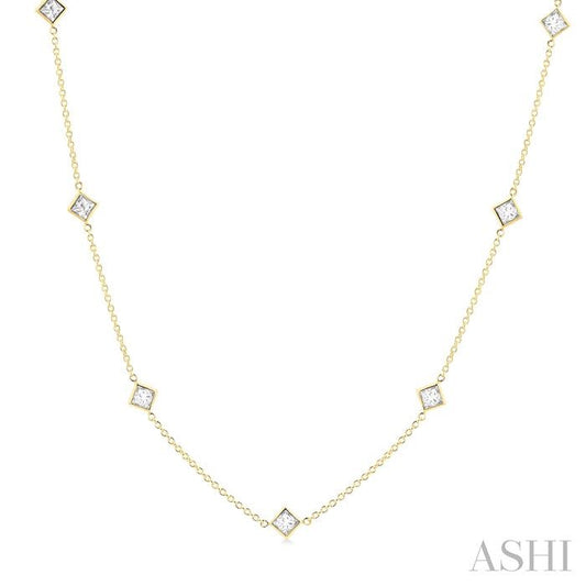 Maharaja Collection Princess Cut Diamond Station Necklace in 14K Yellow Gold (2ctw)