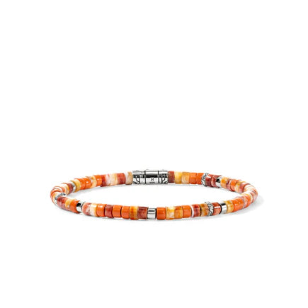 Heishi Orange and Red Spiny Oyster Shell Bead Bracelet with Orange Enamel Pusher Clasp, Size UL