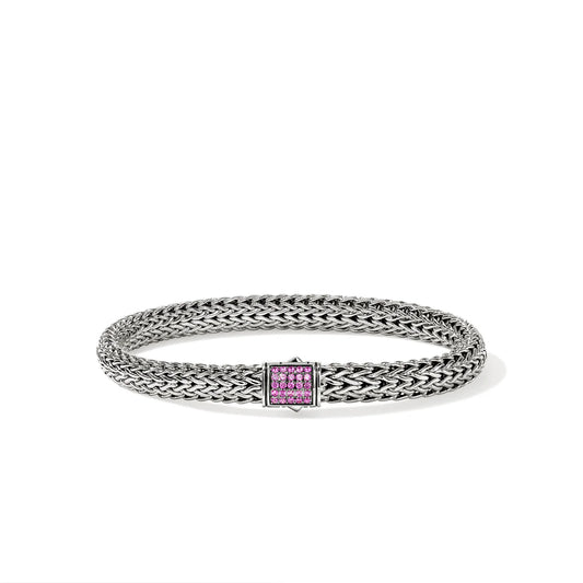 Treated Ruby Icon Silver Bracelet with Pusher Clasp, Size UM