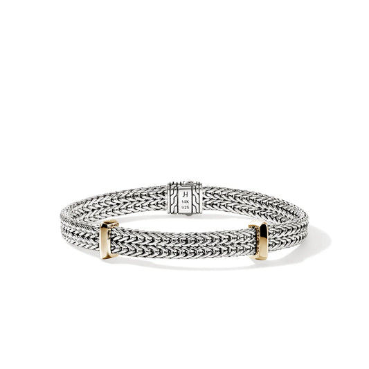 Icon Link 6mm Flat Chain Bracelet with Pusher Clasp in 14Kt Yellow Gold & Silver