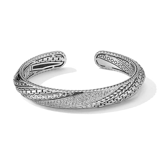 Maharaja Collection White Topaz Master Artisan Cuff Bangle in Sterling Silver