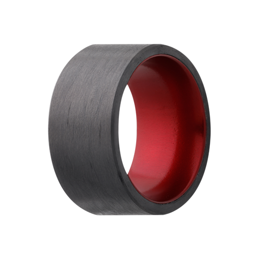 Maharaja Collection Natural Carbon Fiber Flat Band Ring with Red Anodized Interior Sleeve in Other Metal