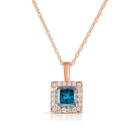 Maharaja Collection Princess Cut Diamond Pendant Necklace with Fancy Color Diamonds in 14K Yellow Gold (0.58ctw)
