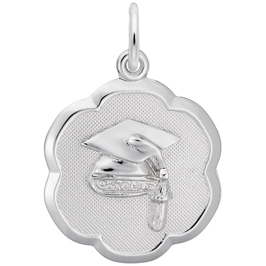 Maharaja Collection Scalloped Disc Graduation Cap Charm in Sterling Silver