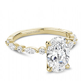 Maharaja Collection Oval Solitaire Semi-Mount with Round and Marquis Diamonds in 18K Yellow Gold