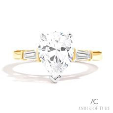 Maharaja Collection Pear Three-Stone Semi-Mount Engagement Ring with Tapered Baguette Side Diamonds in (0.7ct)