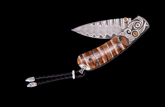 Maharaja Collection Hand-Carved Sterling Silver Pocketknife Inlaid with Fossil Woolly Mammoth Tooth (Limited Edition of 100) in Sterling Silver