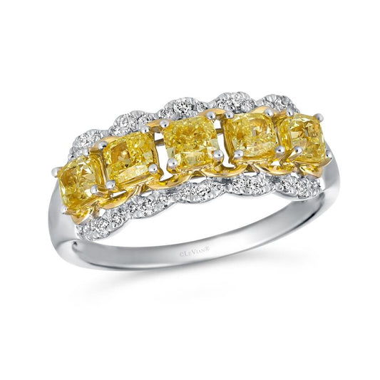 Maharaja Collection Fancy Light Yellow and Vanilla Diamond Ring in 14K Two Tone Gold (1.32ct)