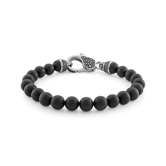 Maharaja Collection Matte Agate Bead Bracelet with Reptile Clasp in Stainless Steel