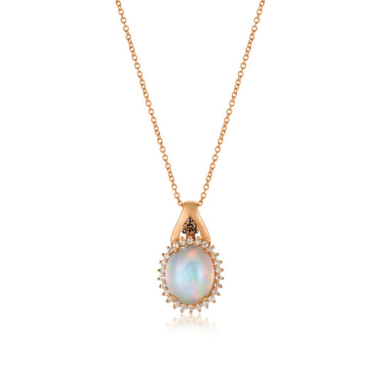Maharaja Collection Round Neopolitan Opal and Diamond Pendant in 14K Strawberry Gold (1.63ctw)
