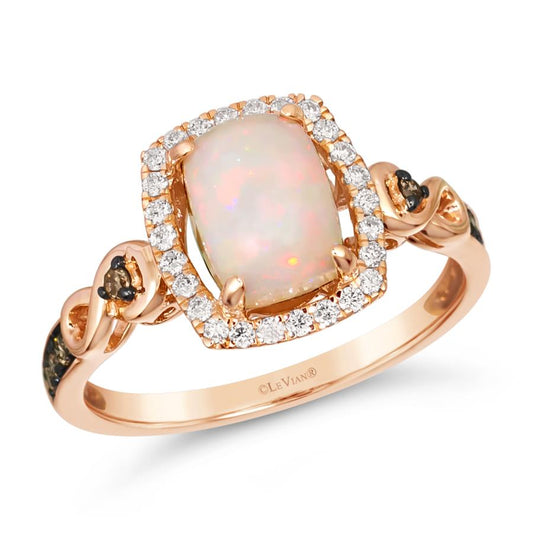 Maharaja Collection Neopolitan Opal and Chocolate Diamond Ring in 14K Strawberry Gold (0.89ct)