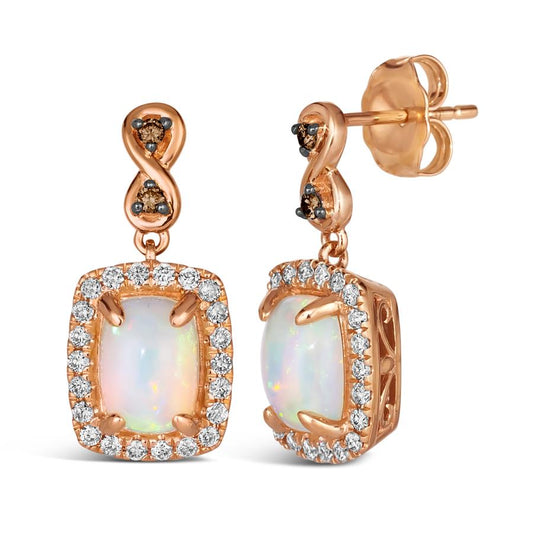 Maharaja Collection Round Neapolitan Opal and Diamond Earrings in 14K Strawberry Gold (1.55ctw)