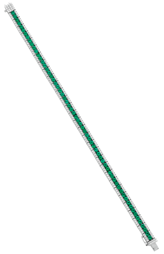 Maharaja Collection Round Diamond and Round Emerald Tennis Bracelet in 18K White Gold (5.56ct)