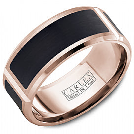 Maharaja Collection Carlex G2 Black Enamel Men's Wedding Band, 9mm in 14K Rose Gold