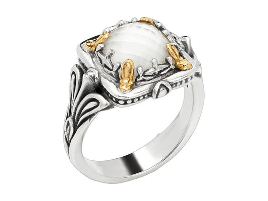 Maharaja Collection Mother Of Pearl Doublet Ring in Sterling Silver & 18K Gold