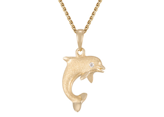 Maharaja Collection Round Diamond Jumping Dolphin Pendant in 14K Yellow Gold (0.01ct)