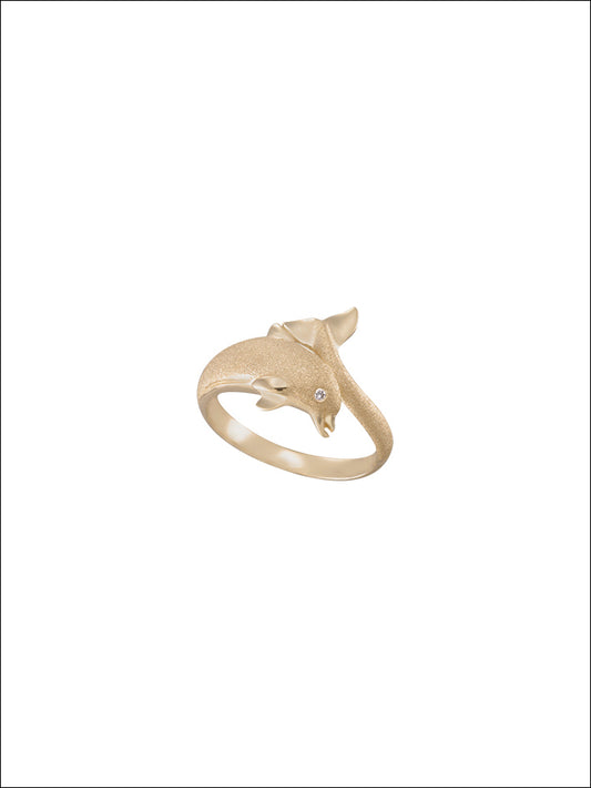 Maharaja Collection Jumping Single Dolphin Ring in 14K White Gold (0.01tdw)