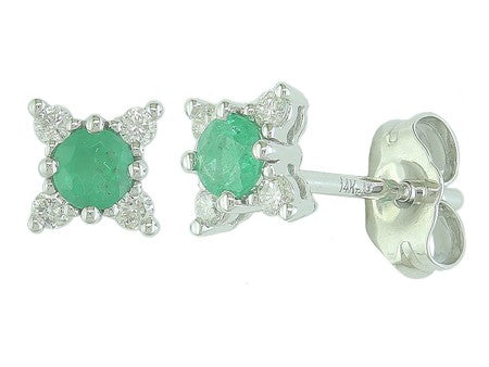Maharaja Collection Round Emerald and Round Diamond Earrings in 14K White Gold (0.41ctw)