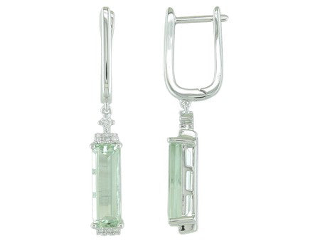 Maharaja Collection Round Green Amethyst and Diamond Dangle Earrings in 14K White Gold (2.71ct)