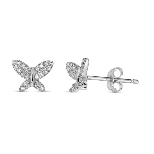 Maharaja Collection Butterfly Diamond Stud Earrings in 14K White Gold (0.15ctw)