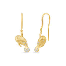 Maharaja Collection Round Diamond Manatee Earrings in 14K Yellow Gold (0.15ct)