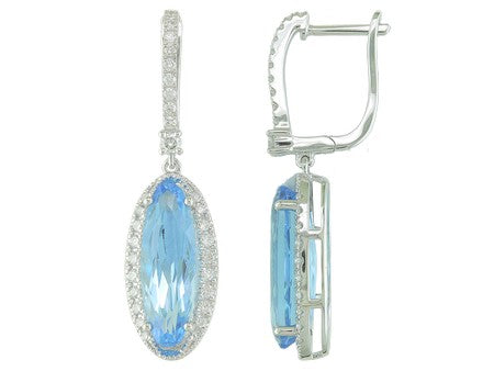 Maharaja Collection Oval Blue Topaz and Diamond Earrings in 14K White Gold (6.04ct)