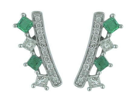 Maharaja Collection Emerald and Diamond Bar Earrings in 14K White Gold (0.5ct)