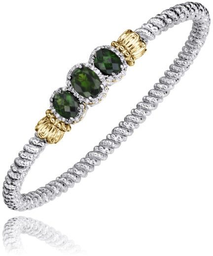 Maharaja Collection Diamond and Chrom Diopside Closed Bracelet in Sterling Silver and 14K Yellow Gold (0.29ctw)
