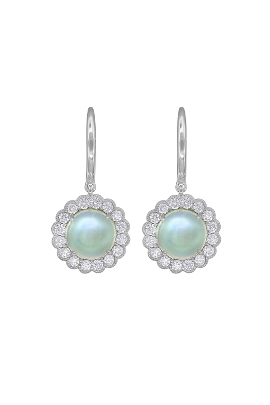 Maharaja Collection Round Diamond and Moonstone Dangle Earrings in 18K White Gold (5.30ctw)
