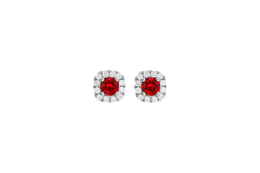 Maharaja Collection Halo Earrings with Round Diamond and Round Ruby in 18K White Gold (0.84ctw)