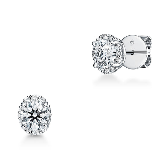 Maharaja Collection Ellipse Diamond Earrings with 1.18ctw Diamonds in 18K White Gold (1.18ctw)