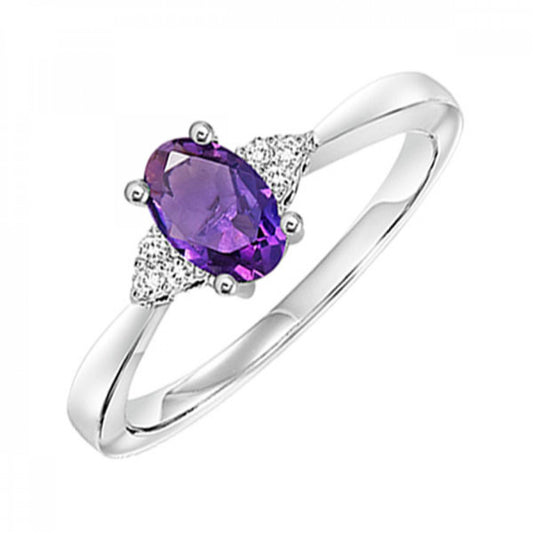 Maharaja Collection Round Amethyst and Diamond Ring in 10K White Gold (0.42ctw)