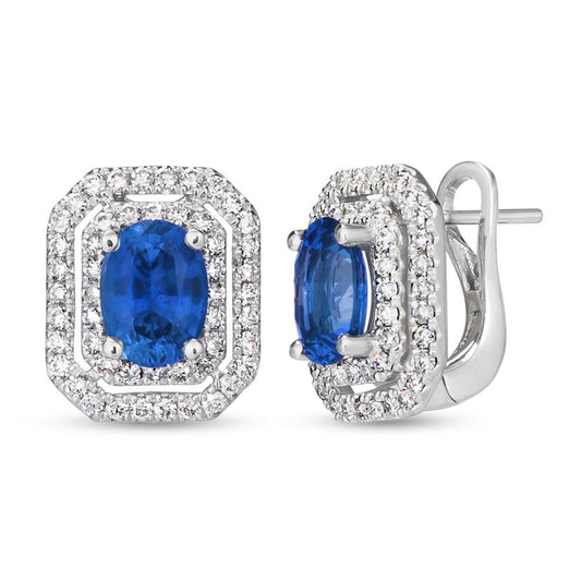 Maharaja Collection Cornflower Blue Sapphire and Vanilla Diamond Earrings in Platinum (1.88ctw)