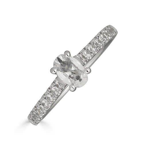 Maharaja Collection Oval Diamond Non-Halo Engagement Ring in 14K White Gold (0.8ctw)