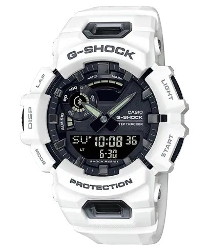 Maharaja Collection Men's 43mm White & Black G-Shock Step Tracker Watch GBA-900 Series in Stainless Steel