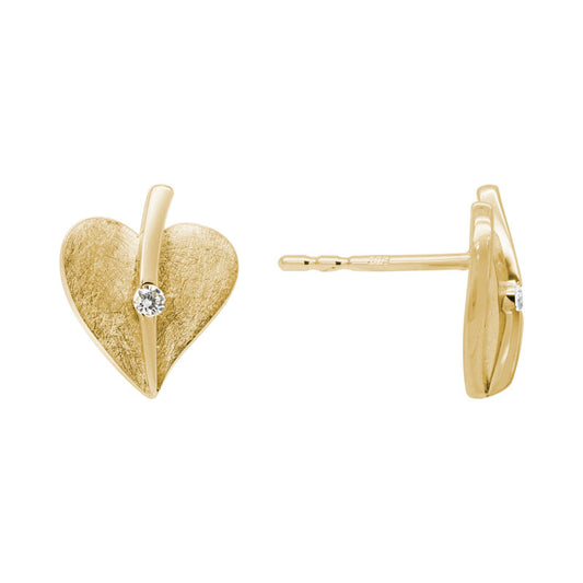 Maharaja Collection Heart Stud Earrings with 0.04ct Diamond in 14K Yellow Gold
