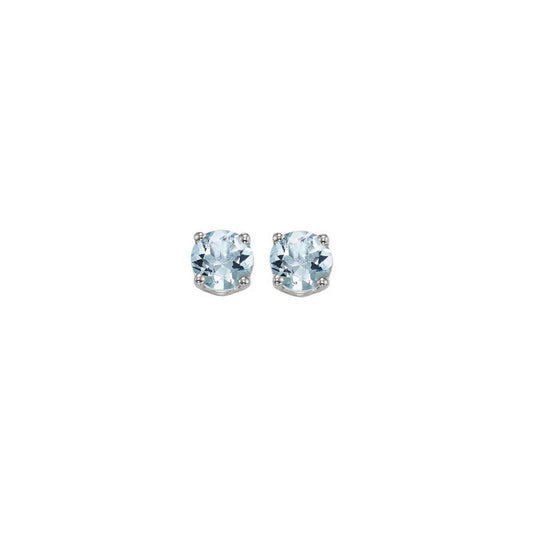Maharaja Collection Round Aquamarine Stud Earrings in 14K White Gold (0.50ctw)